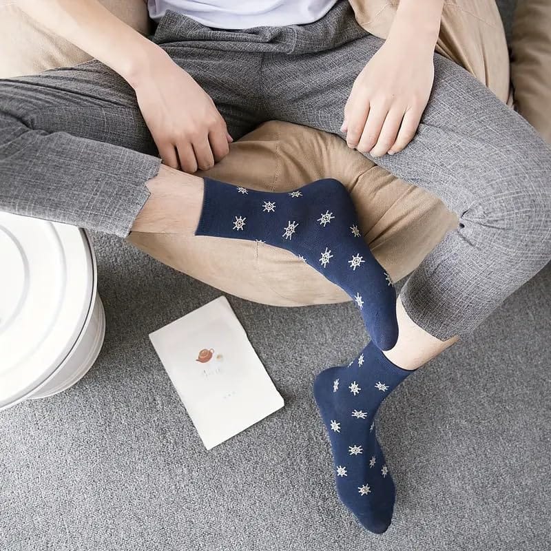 Sockcarving Pack of 5 Nautical-Themed Women's Crew Socks Soft, Comfortable, and Stylish Cotton Socks with Anchor and Star Patterns