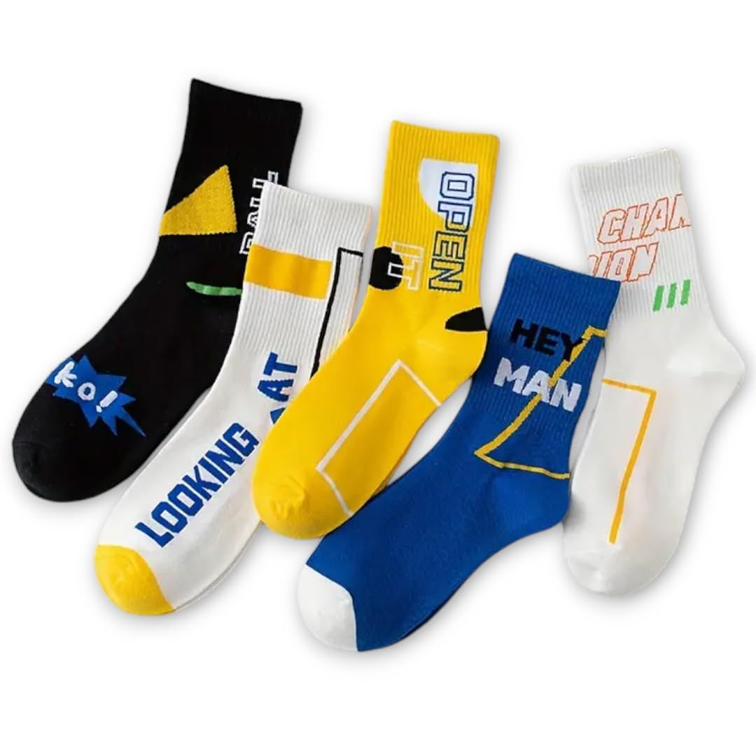 SOCKSCARVING Multicolour Gen-z Pop Edition Cotton Socks for Unisex - Pack oF 5, Gen-z Pop Edition Socks, Casual, Crew Length, Unisex