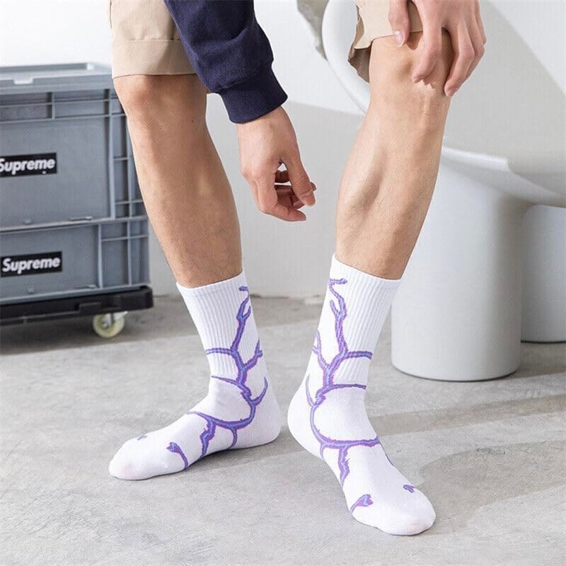 Sockscarving Pack of 5 Unisex Lightning Edition Cotton Socks - Soft Fabric, Different Pattern, Contrast Colors, High Ankle, Full-Length Comfort for Men and Women