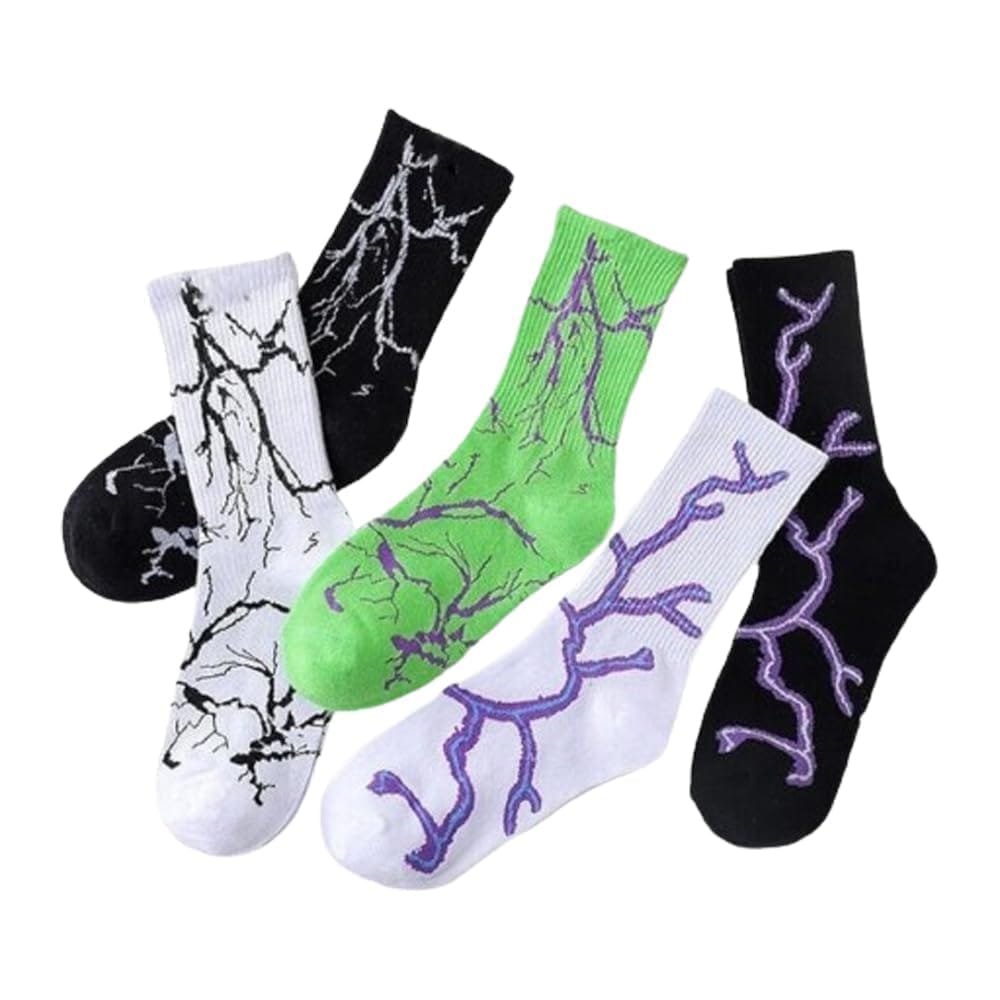 Sockscarving Pack of 5 Unisex Lightning Edition Cotton Socks - Soft Fabric, Different Pattern, Contrast Colors, High Ankle, Full-Length Comfort for Men and Women