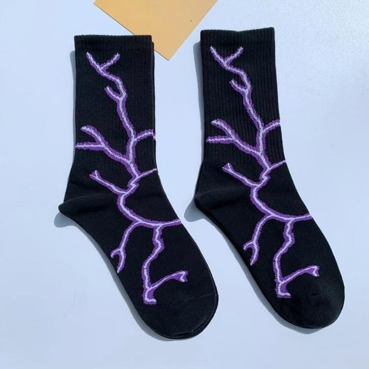 Sockscarving Pack of 5 Unisex Lightning Edition Cotton Socks - Soft Fabric, Different Pattern, Contrast Colors, High Ankle, Full-Length Comfort for Men and Women