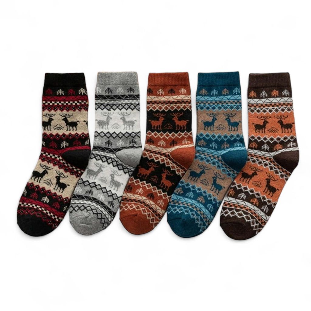 Sockscarving Pack of 5 Calf Length Socks, New Reindeer Unisex Edition, Made With Durable & Breathable Cotton, Free Size, Suitable for all Season, Soft & Breathable, Daily Use