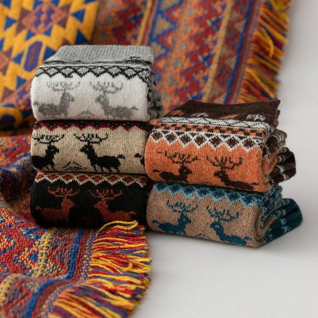 Sockscarving Pack of 5 Calf Length Socks, New Reindeer Unisex Edition, Made With Durable & Breathable Cotton, Free Size, Suitable for all Season, Soft & Breathable, Daily Use