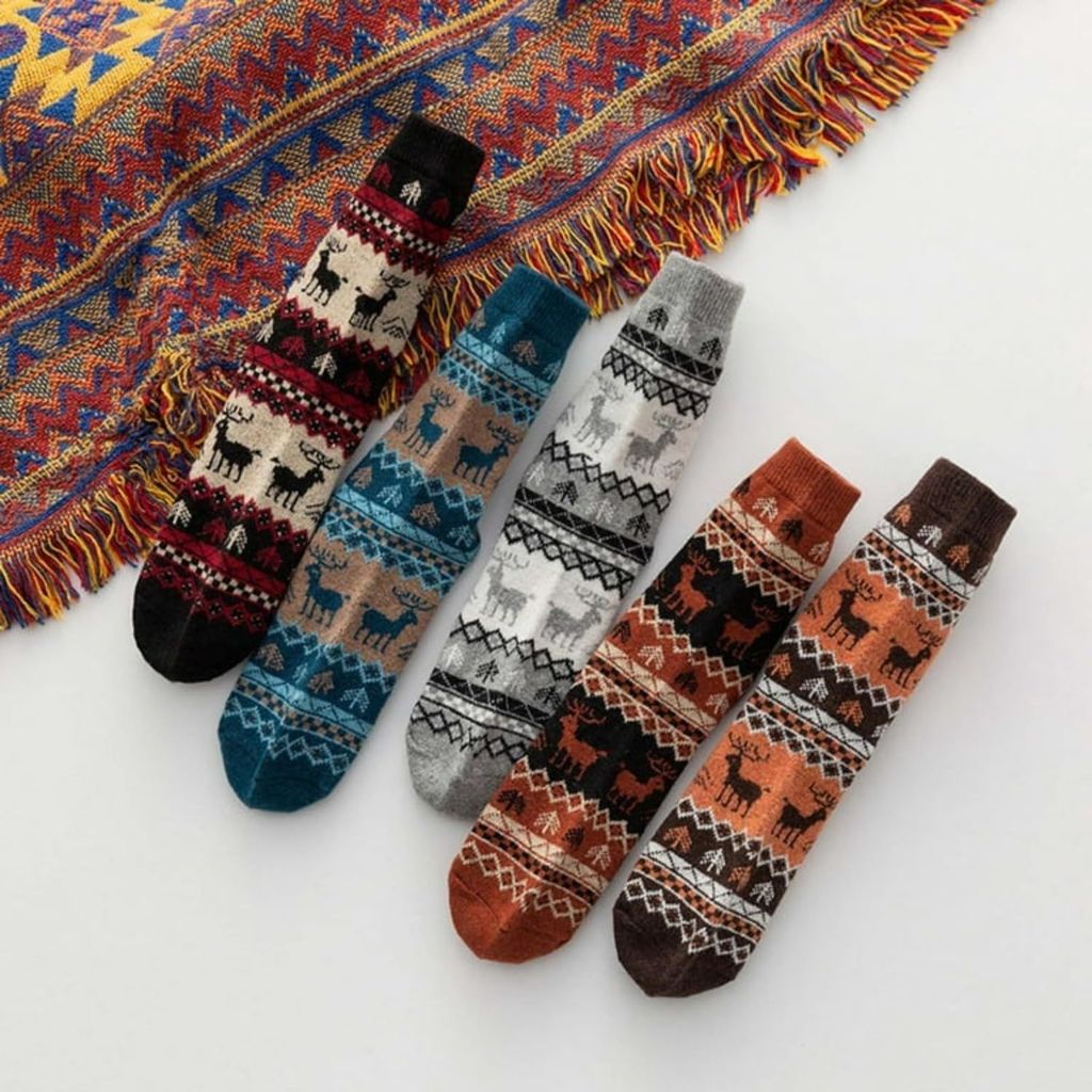 Sockscarving Pack of 5 Calf Length Socks, New Reindeer Unisex Edition, Made With Durable & Breathable Cotton, Free Size, Suitable for all Season, Soft & Breathable, Daily Use