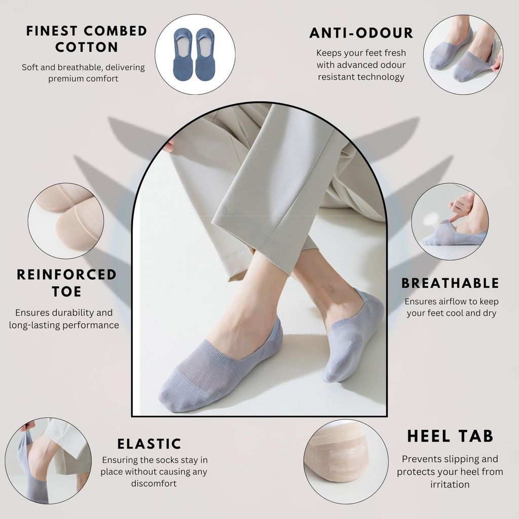 Sockscarving Pack of 8 Unisex No-Slip No-Show Edition Cotton Socks - Soft Fabric, Solid Pattern, Different Colors, Low-Cut, Comfort for Men and Women