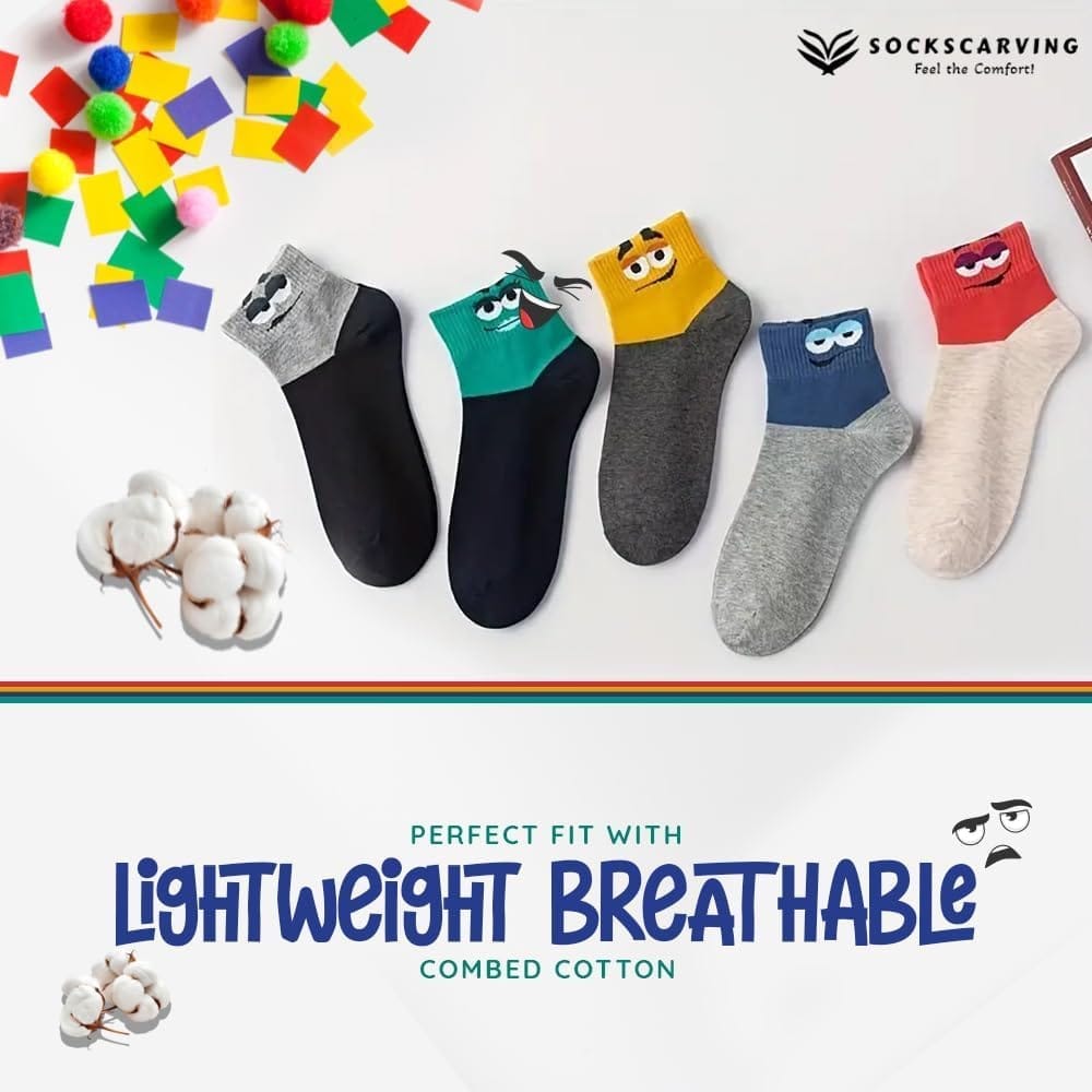 SOCKSCARVING Multicolour Pembrey Edition Cotton Socks Pair of 5, Above Ankle Full Length, Free Size, Casual Design, For Men-Women