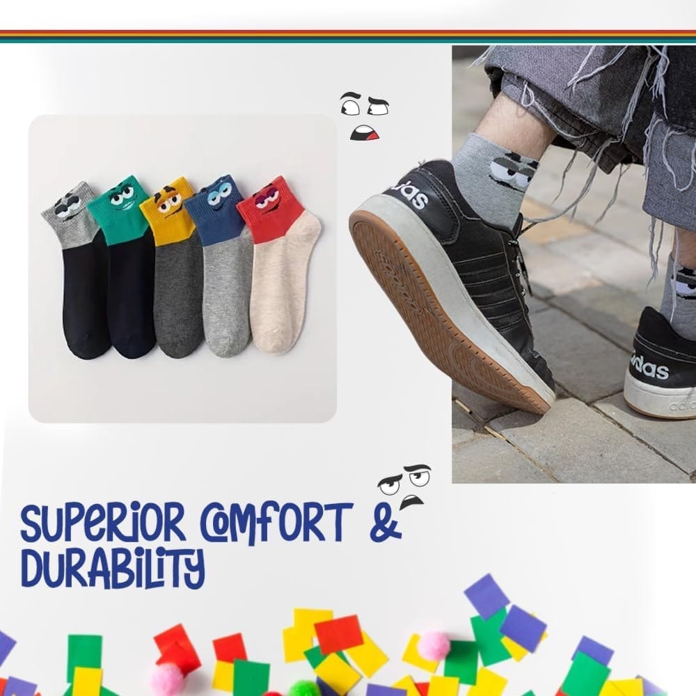 SOCKSCARVING Multicolour Pembrey Edition Cotton Socks Pair of 5, Above Ankle Full Length, Free Size, Casual Design, For Men-Women