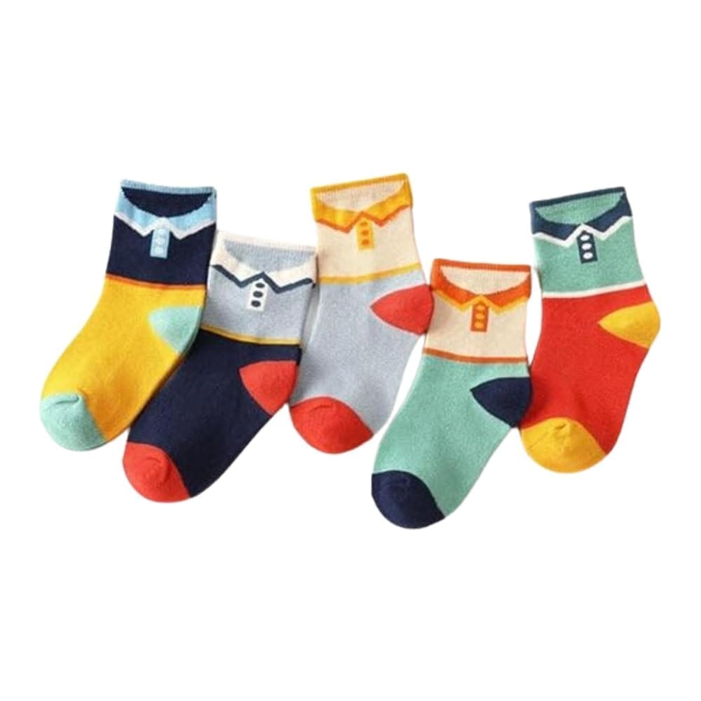 SOCKSCARVING Pack of 5 Kids Socks, Cotton Multicolour Polo Edition Socks, High Ankle, Suitable for all Season, Age 5-6 Years (Boys-Girls)