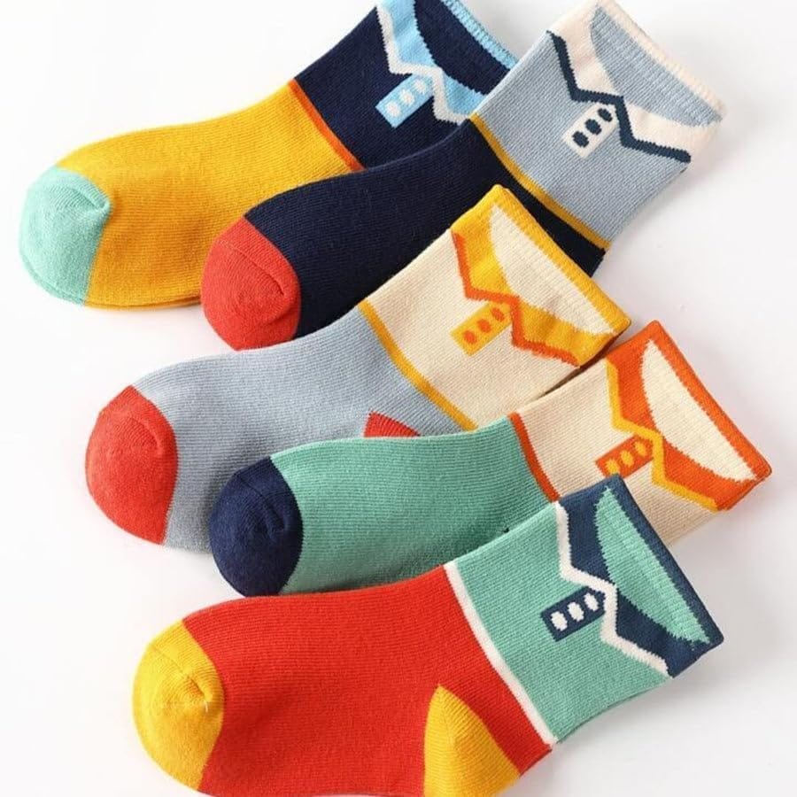 SOCKSCARVING Pack of 5 Kids Socks, Cotton Multicolour Polo Edition Socks, High Ankle, Suitable for all Season, Age 5-6 Years (Boys-Girls)