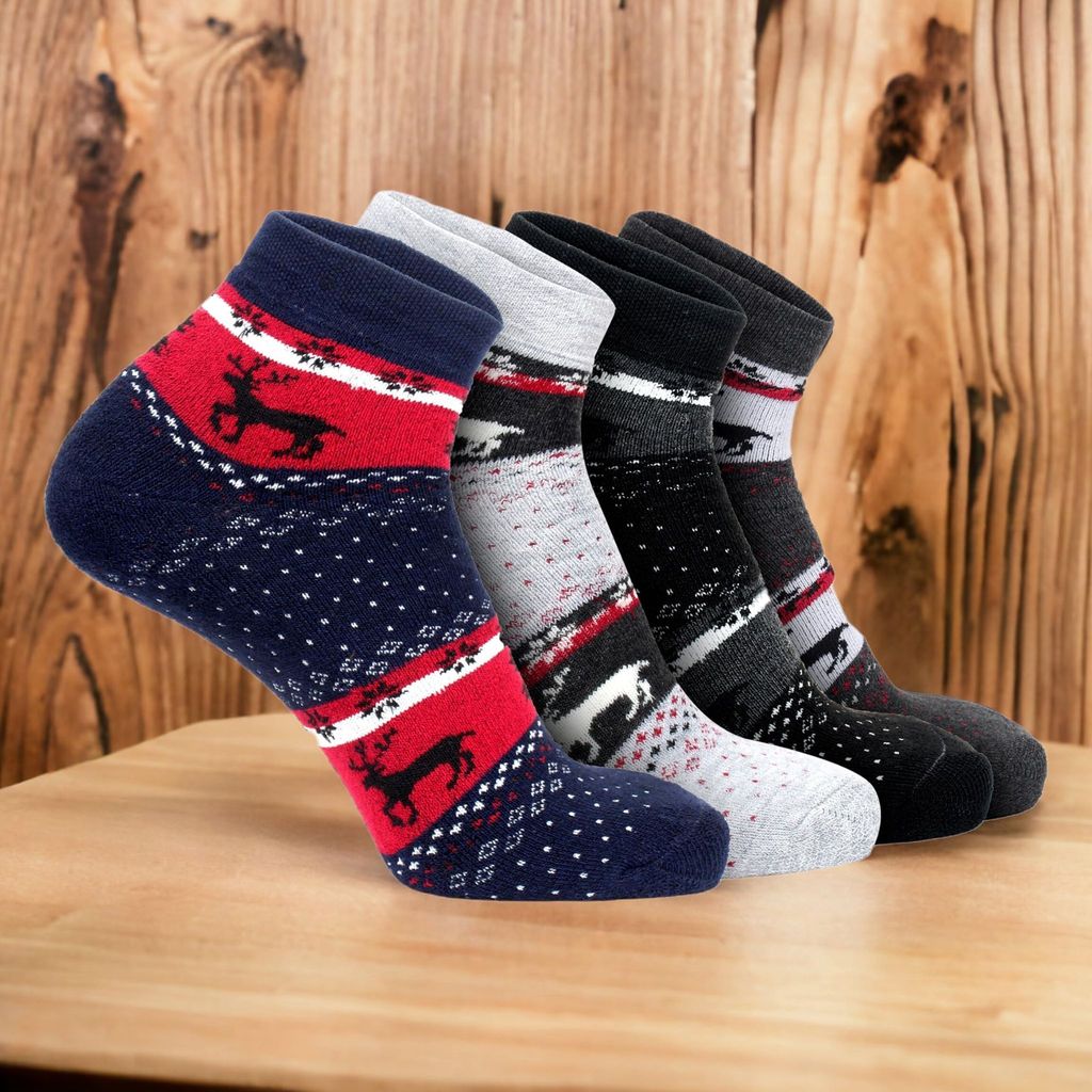 Sockscarving Pack of 4 Ankle Length Socks, Reindeer Edition, Made With Durable & Breathable Cotton, Free Size, Suitable for all Season, Soft & Breathable, Daily Use