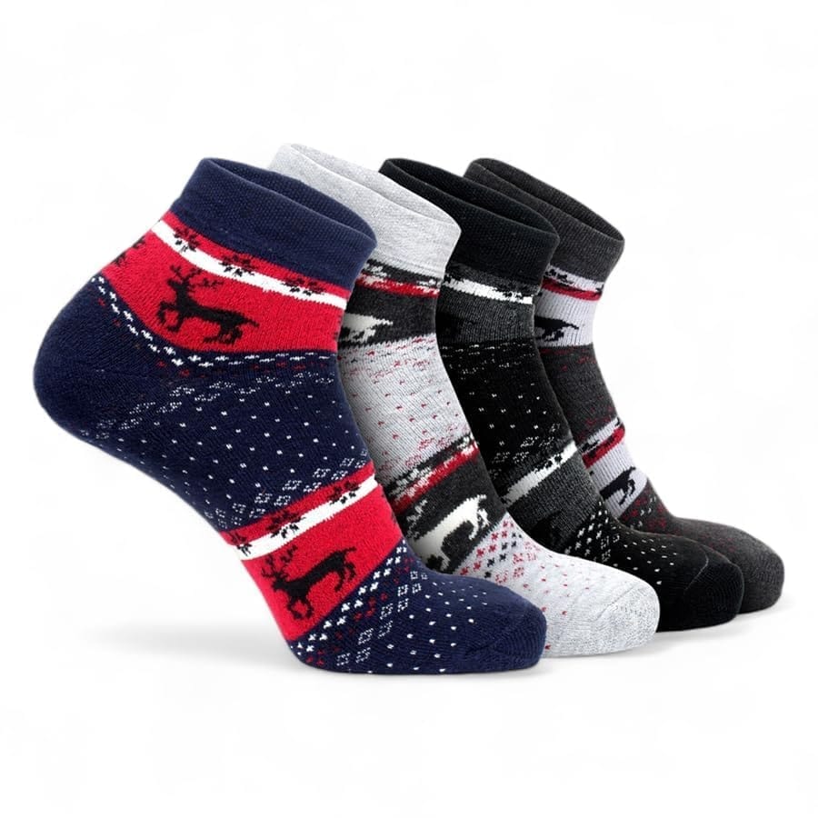 Sockscarving Pack of 4 Ankle Length Socks, Reindeer Edition, Made With Durable & Breathable Cotton, Free Size, Suitable for all Season, Soft & Breathable, Daily Use