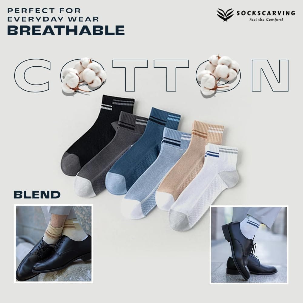 SOCKSCARVING Multicolour Cotton Stretch Edition Socks for Unisex - Pack of 6, Ankle length, Casual, Unisex-Men-Women