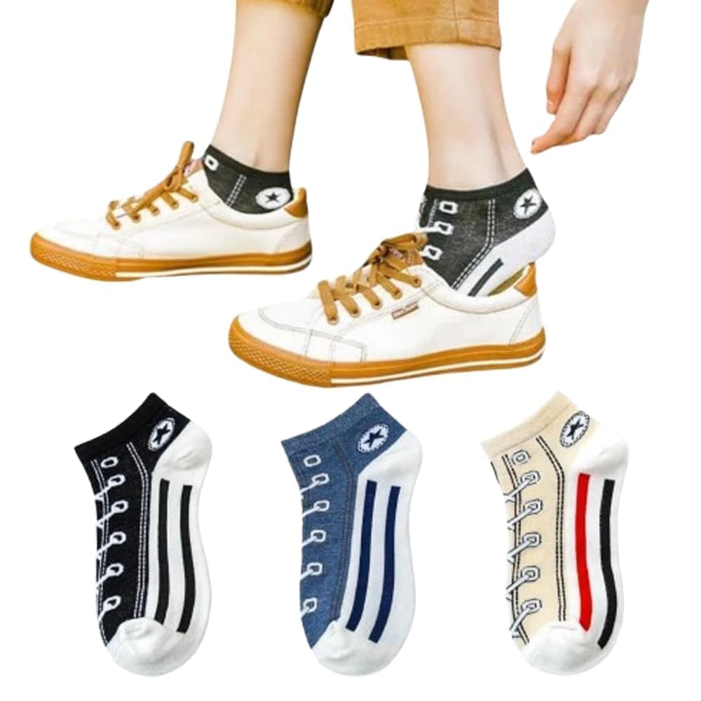 Socks Carving Pack of 3 Multicolour Unisex Ankle Length Socks, Made With Durable & Breathable Cotton, Free Size, Urban Shoe Edition, Suitable for all Season, Soft & Breathable, Daily Use