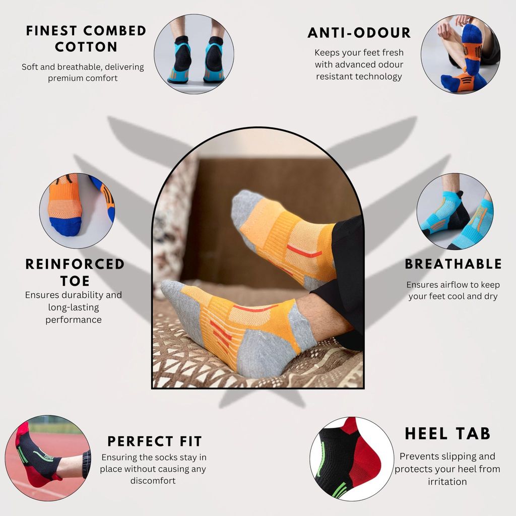 Sockscarving Pack of 5 Breathable Sports Ankle Socks for Men - Cushioned, Moisture-Wicking, Anti-Slip Running Socks in Multiple Colors, Daily Use