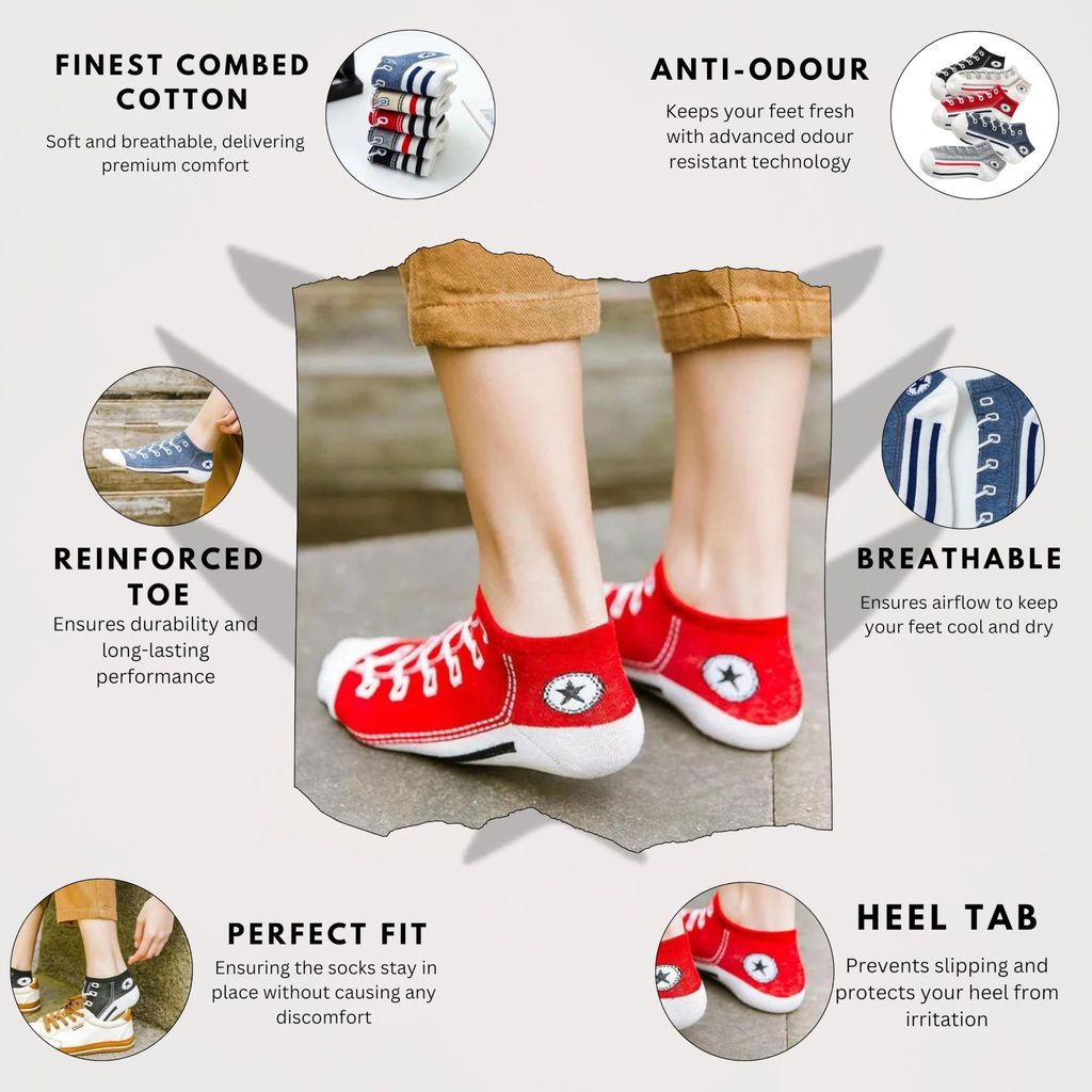 Socks Carving Pack of 5 Multicolour Unisex Ankle Length Socks, Made With Durable & Breathable Cotton, Free Size, Urban Shoe Edition, Suitable for all Season, Soft & Breathable, Daily Use