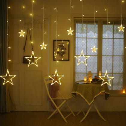 DAYBETTER� Star Curtain Lights 12 Stars,138 String Led Light 2.5 Meter for Christmas Decoration-Strip Led Light for Party Birthday Valentine Room Decor-Christmas (Warm White) | NW-A-23