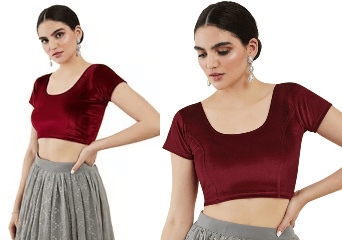 Women's Velvet Crop Top Blouse in Maroon for Party Wear Pack of 2