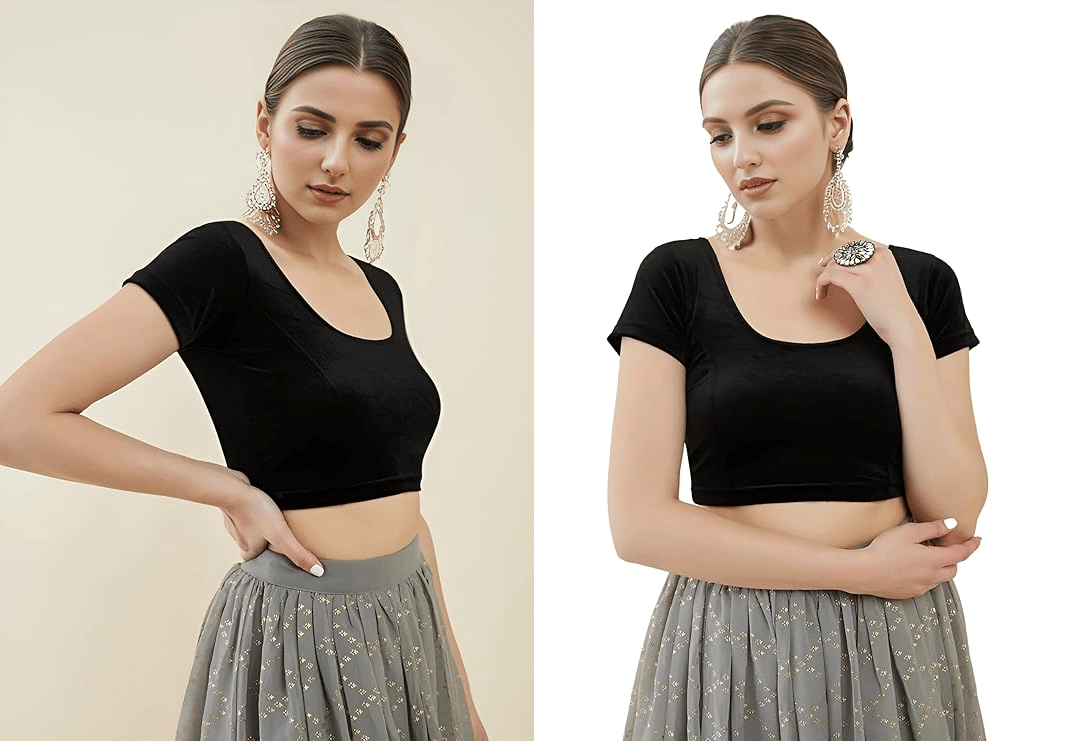 Black Velvet Short Sleeve Blouse with Round Neck for Women Pack of 2
