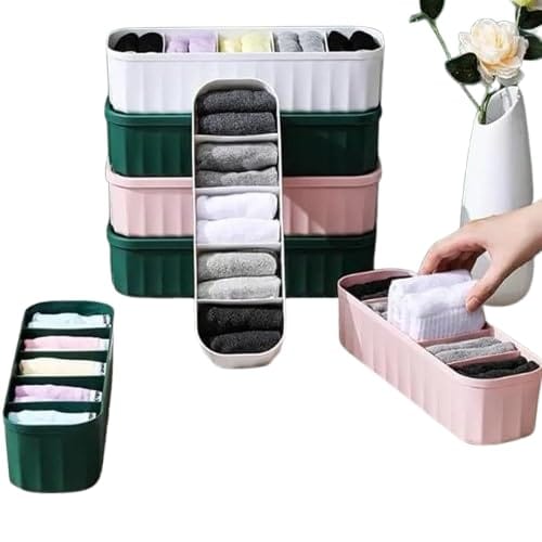 4-Pack Stackable Underwear Organizer for Socks, Bras, Panties, Ties - Foldable Closet Storage Bins with Lids for Home Organization