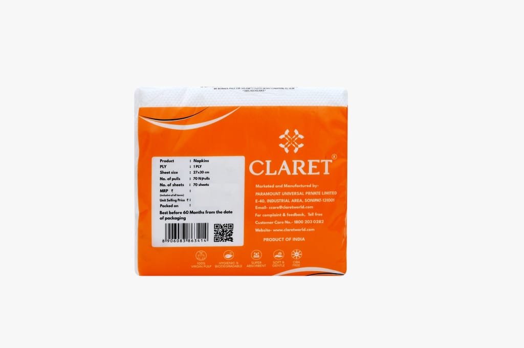 Claret 1-Ply Soft White Napkins (5-Pack, 70 Sheets, 27x30 cm) - Ideal for Dining, Parties, Events with Durable and Highly Absorbent Quality