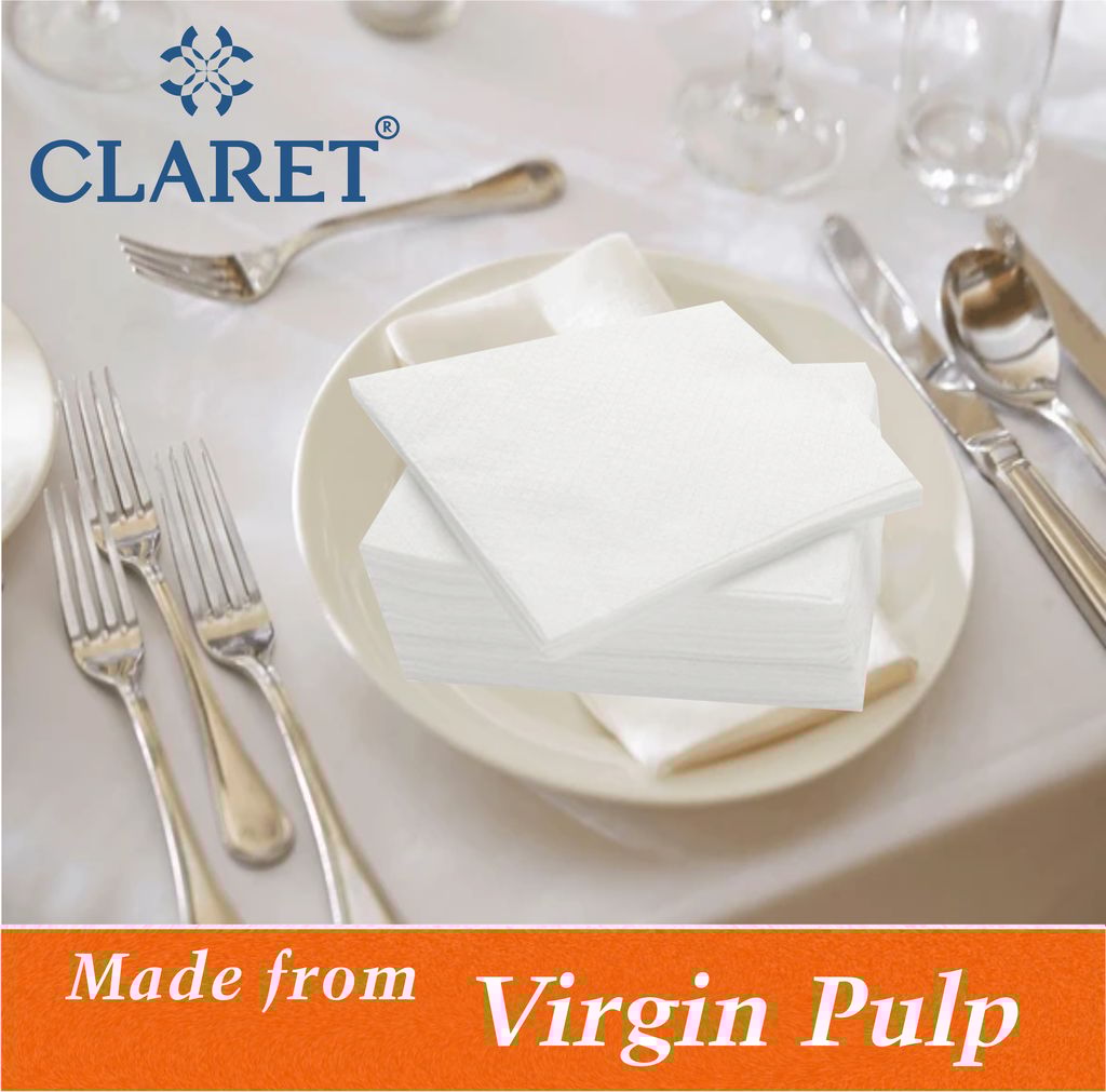Claret 1-Ply Soft White Napkins (5-Pack, 70 Sheets, 27x30 cm) - Ideal for Dining, Parties, Events with Durable and Highly Absorbent Quality