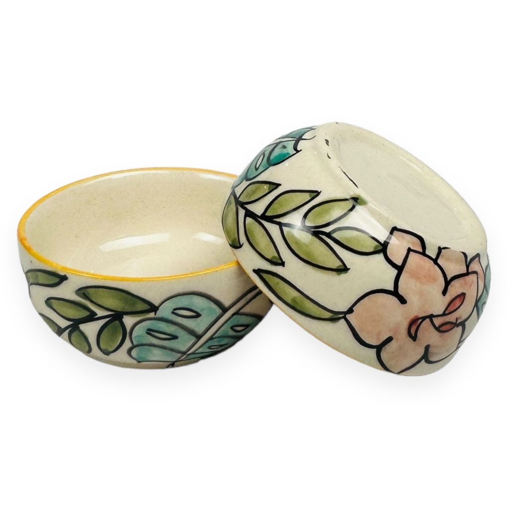 CERAMIC DINING Yellow Mughal Floral 50ml Dip Bowls Set of 2