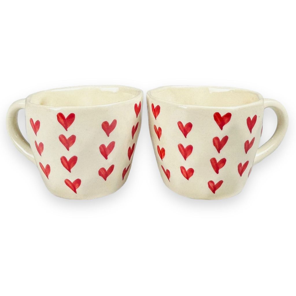CERAMIC DINING Red Heart Tea Cups with Saucers Set of 6