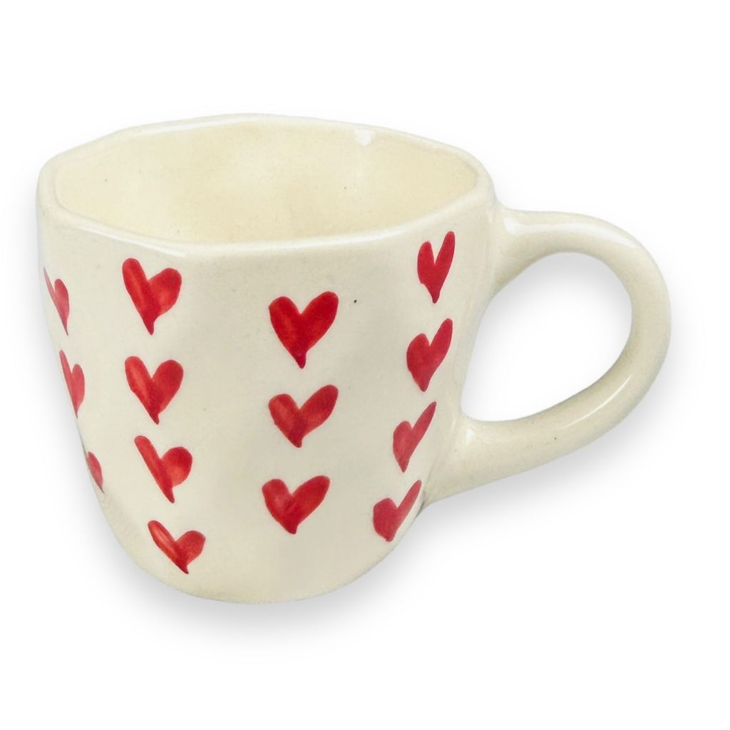 CERAMIC DINING Red Heart Tea Cups with Saucers Set of 6