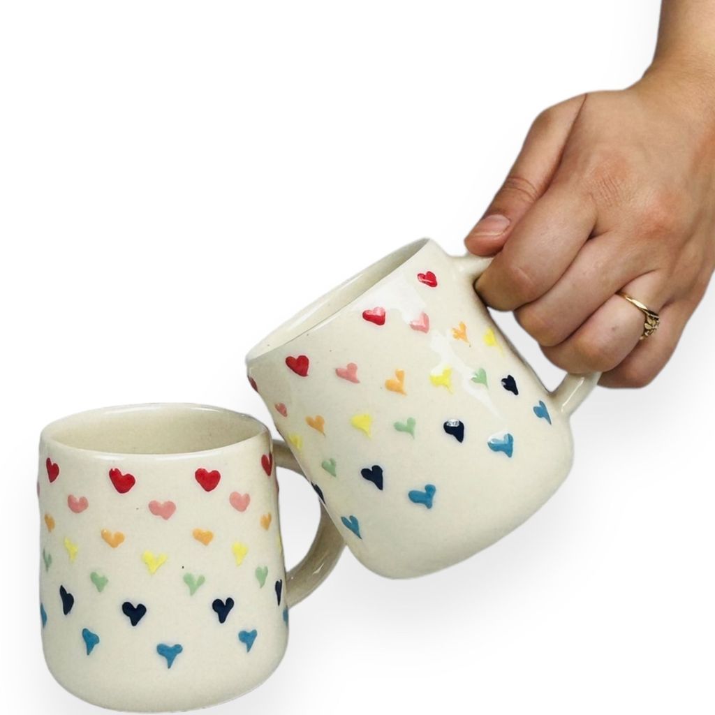 Ceramic Dining Multicolor 3D Heart Coffee or Tea Cups Set of 2