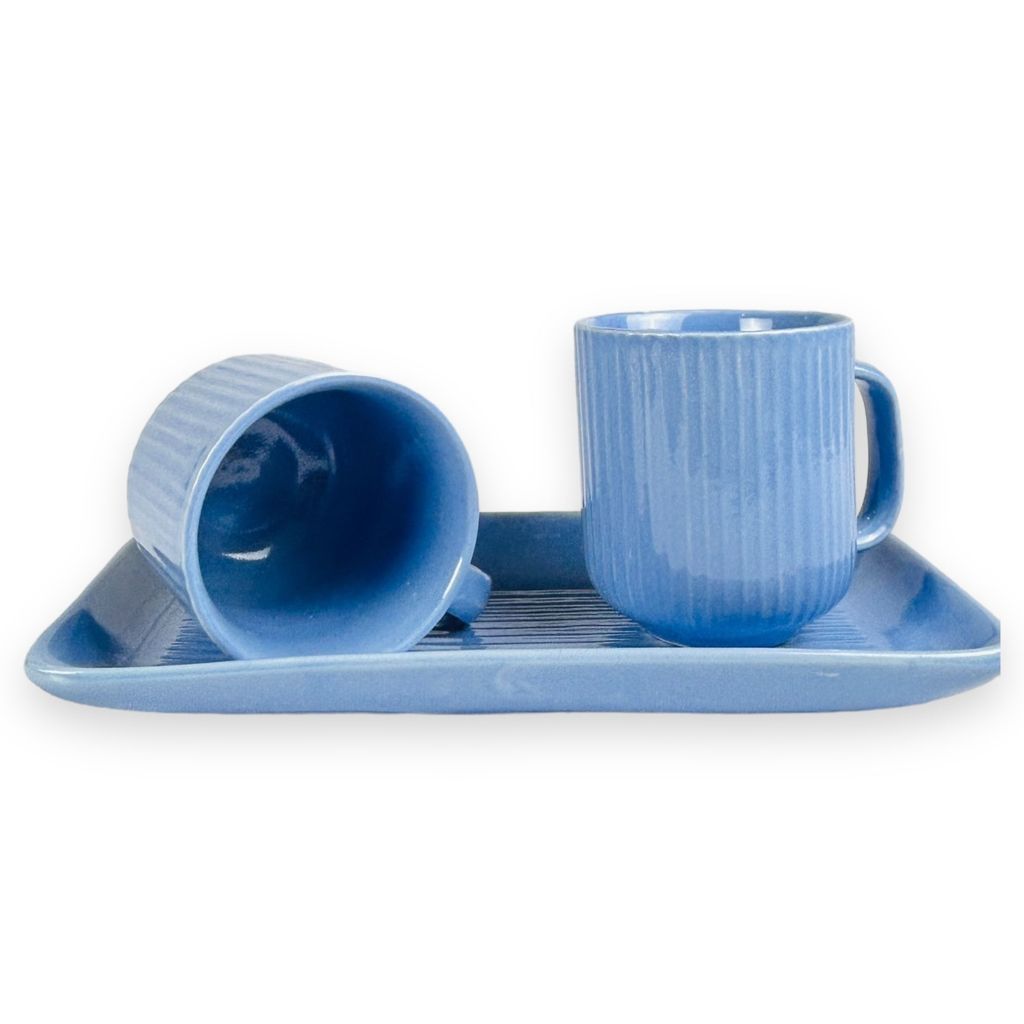 CERAMIC DINING Purple Ceramic Coffee Mugs with Tray Set of 3