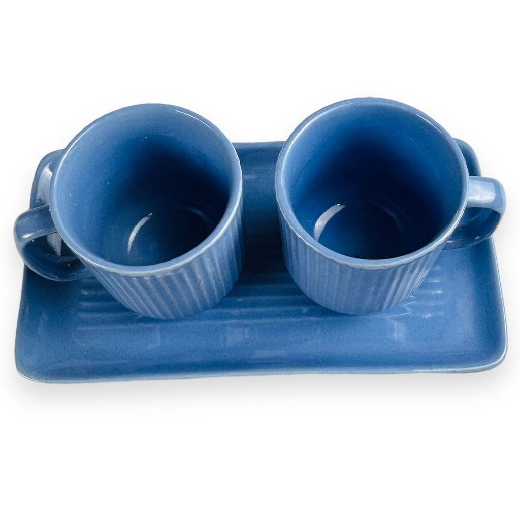 CERAMIC DINING Purple Ceramic Coffee Mugs with Tray Set of 3