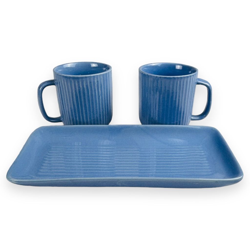 CERAMIC DINING Purple Ceramic Coffee Mugs with Tray Set of 3