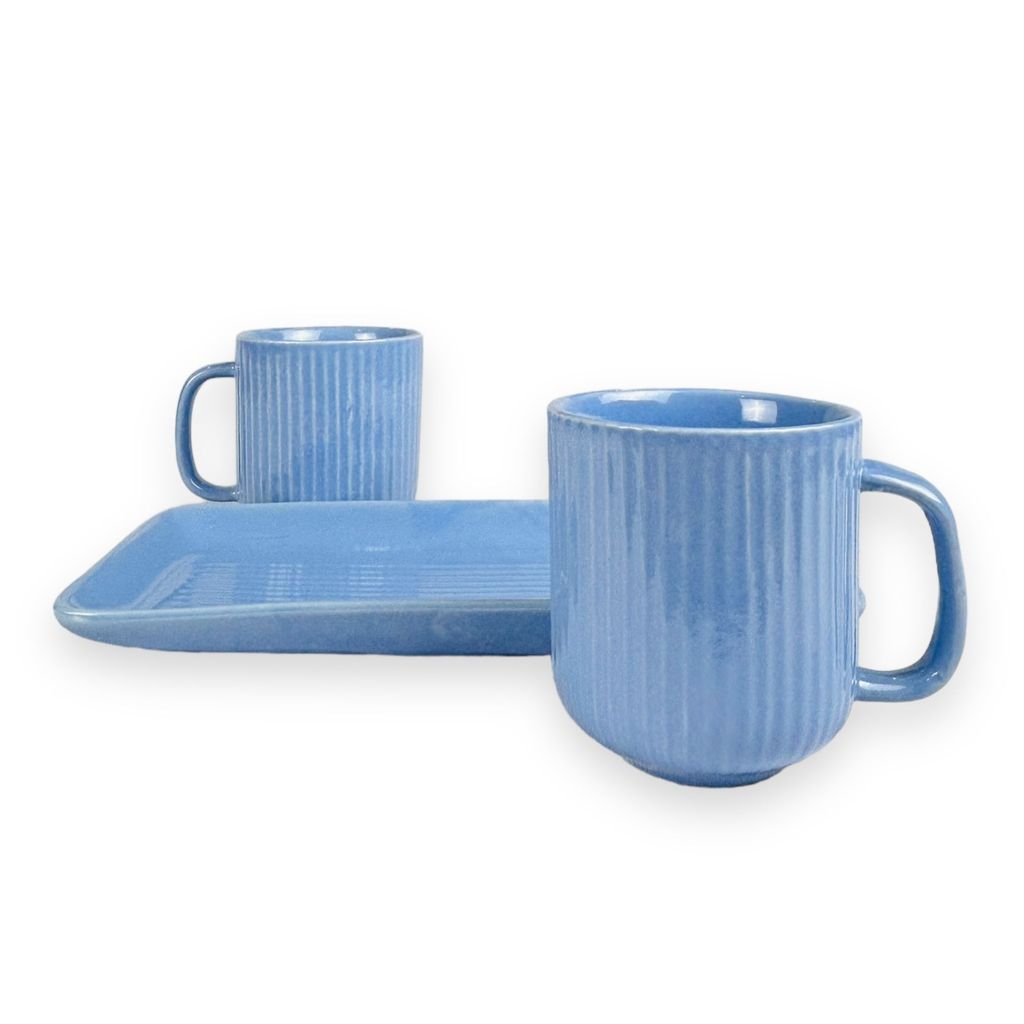 CERAMIC DINING Purple Ceramic Coffee Mugs with Tray Set of 3