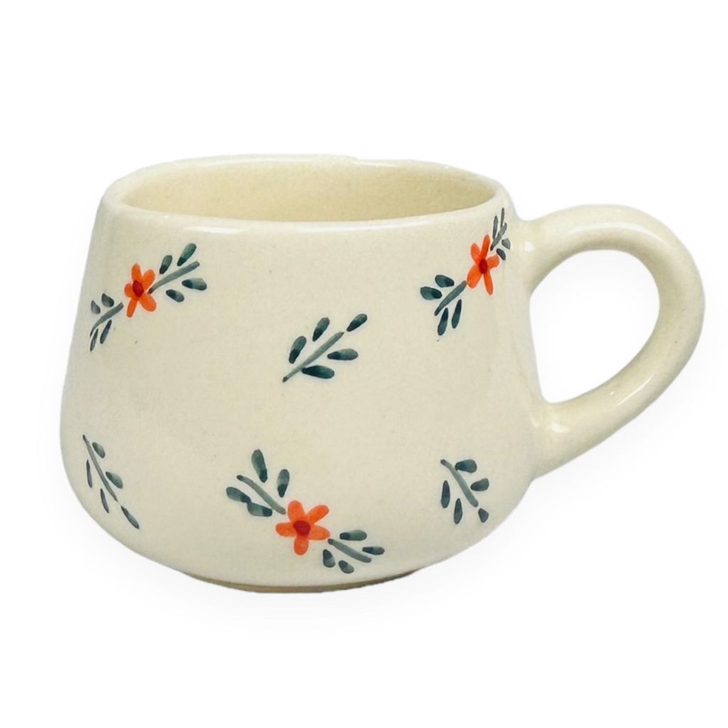 Ceramic Dining Green and Red Floral Coffee or Tea Cups Set of 2