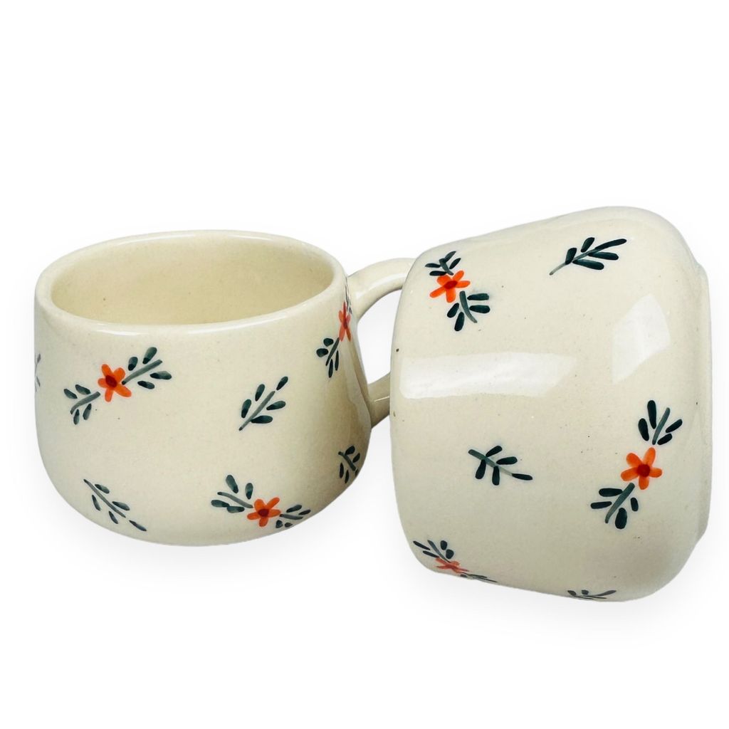 Ceramic Dining Green and Red Floral Coffee or Tea Cups Set of 2