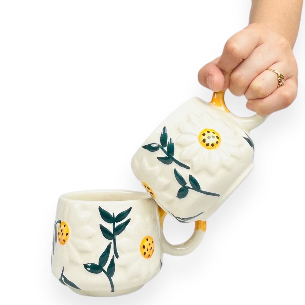 CERAMIC DINING Yellow Sunflower Coffee or Tea Cups Set of 6