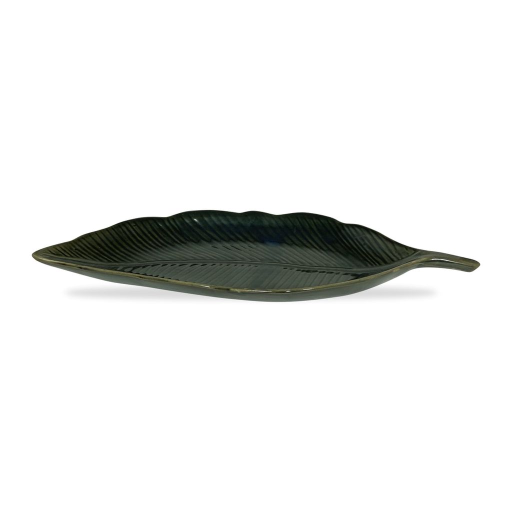 Ceramic Dining Emerald Green Leaf shaped ceramic Platter