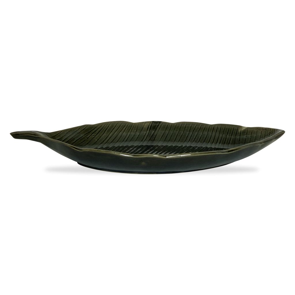 Ceramic Dining Emerald Green Leaf shaped ceramic Platter