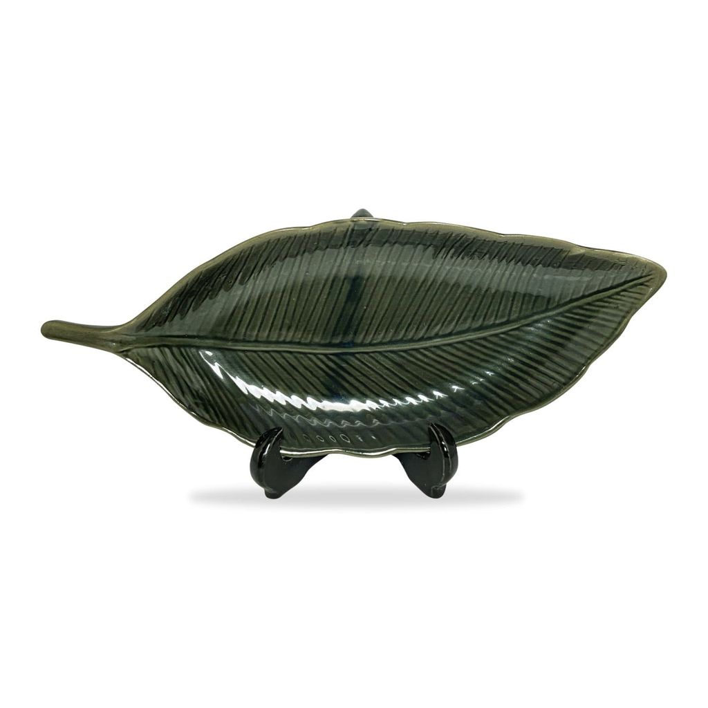 Ceramic Dining Emerald Green Leaf shaped ceramic Platter
