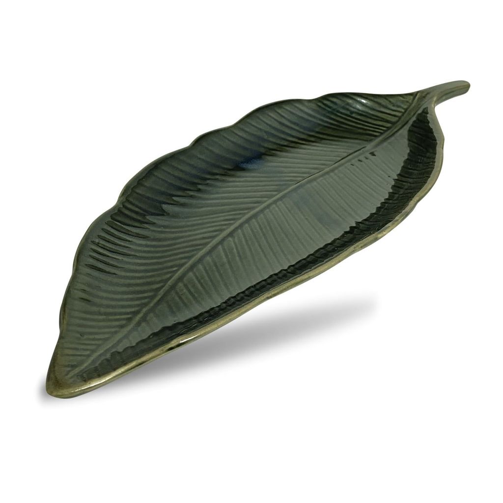 Ceramic Dining Emerald Green Leaf shaped ceramic Platter