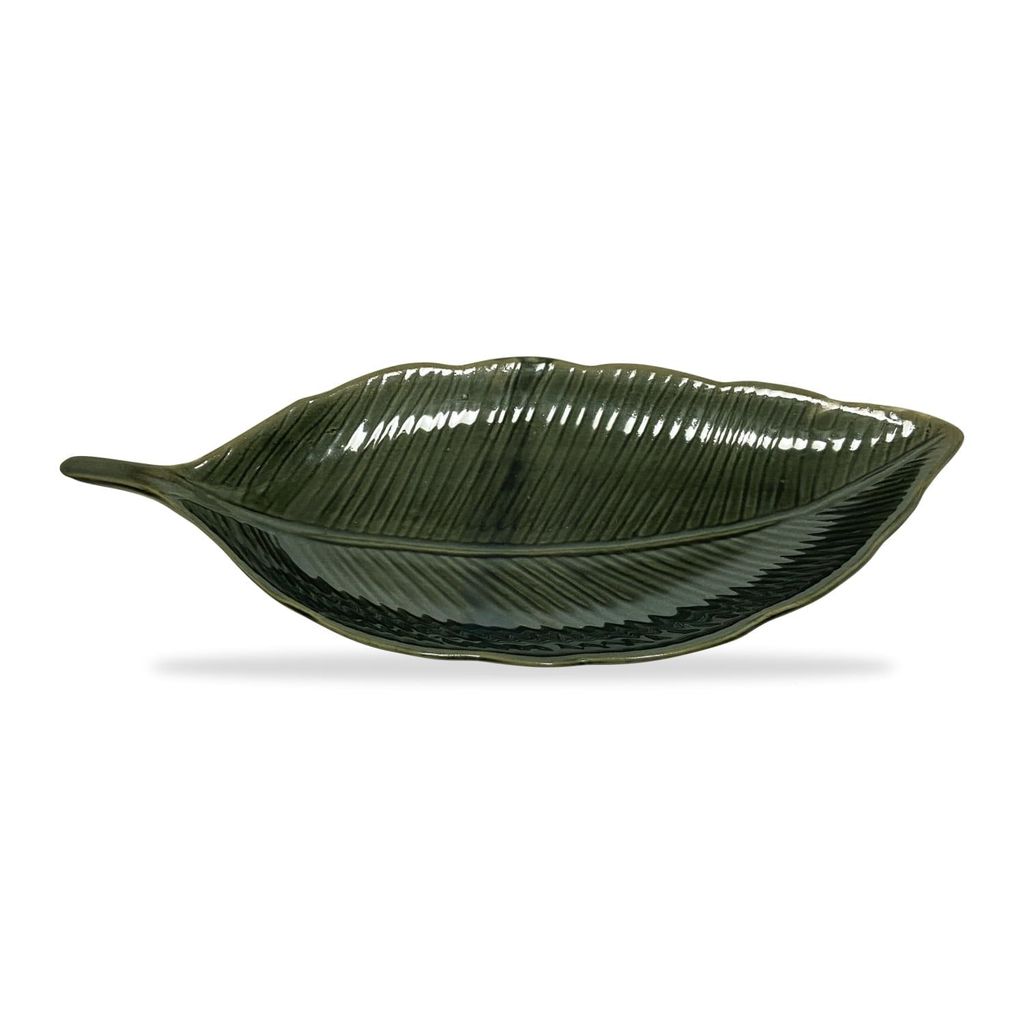 Ceramic Dining Emerald Green Leaf shaped ceramic Platter