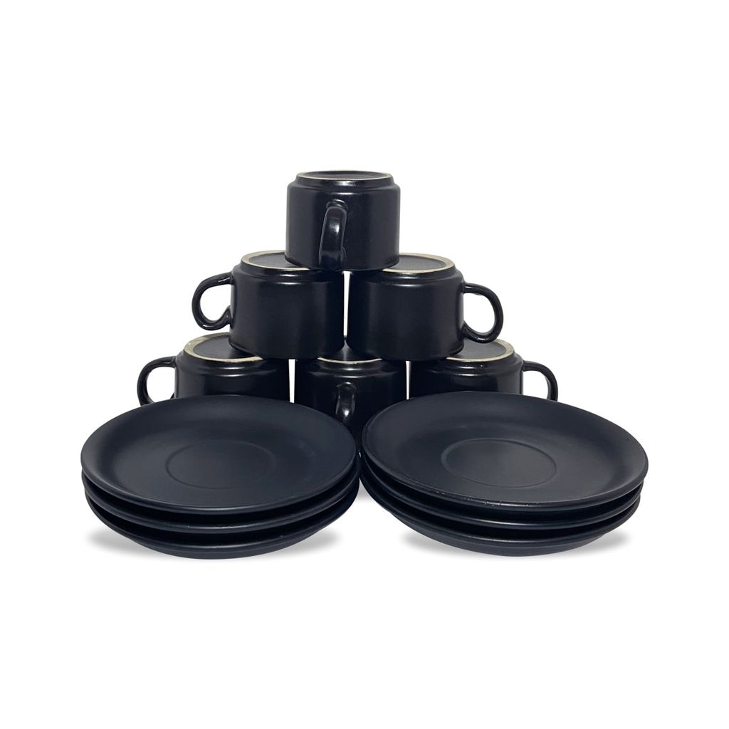 Ceramic Dining Chic Matte Black Tea cups with Saucers Set of 6
