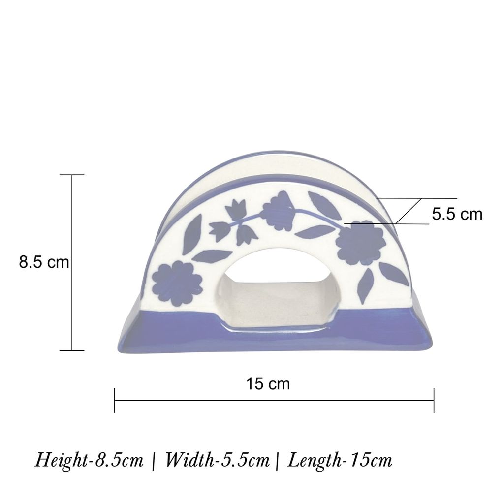 Ceramic Dining Floral Print Royal Blue Handmade Ceramic Napkin Holder
