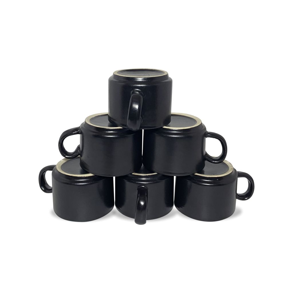 Ceramic Dining Chic Matte Black Tea cups with Saucers Set of 6