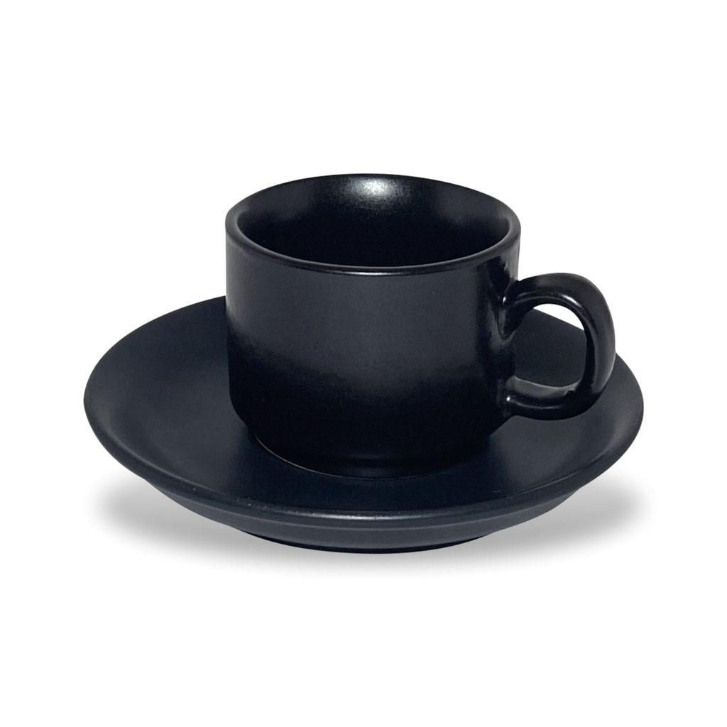 Ceramic Dining Chic Matte Black Tea cups with Saucers Set of 6