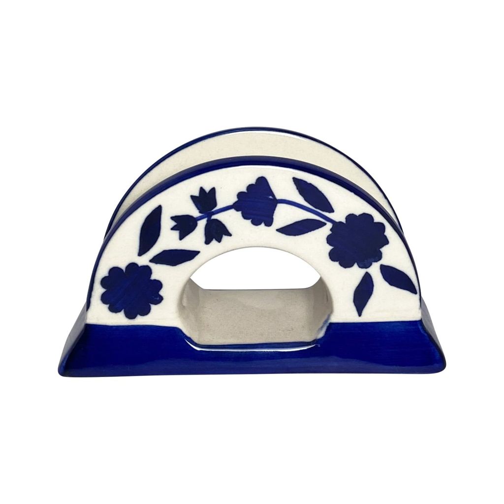 Ceramic Dining Floral Print Royal Blue Handmade Ceramic Napkin Holder