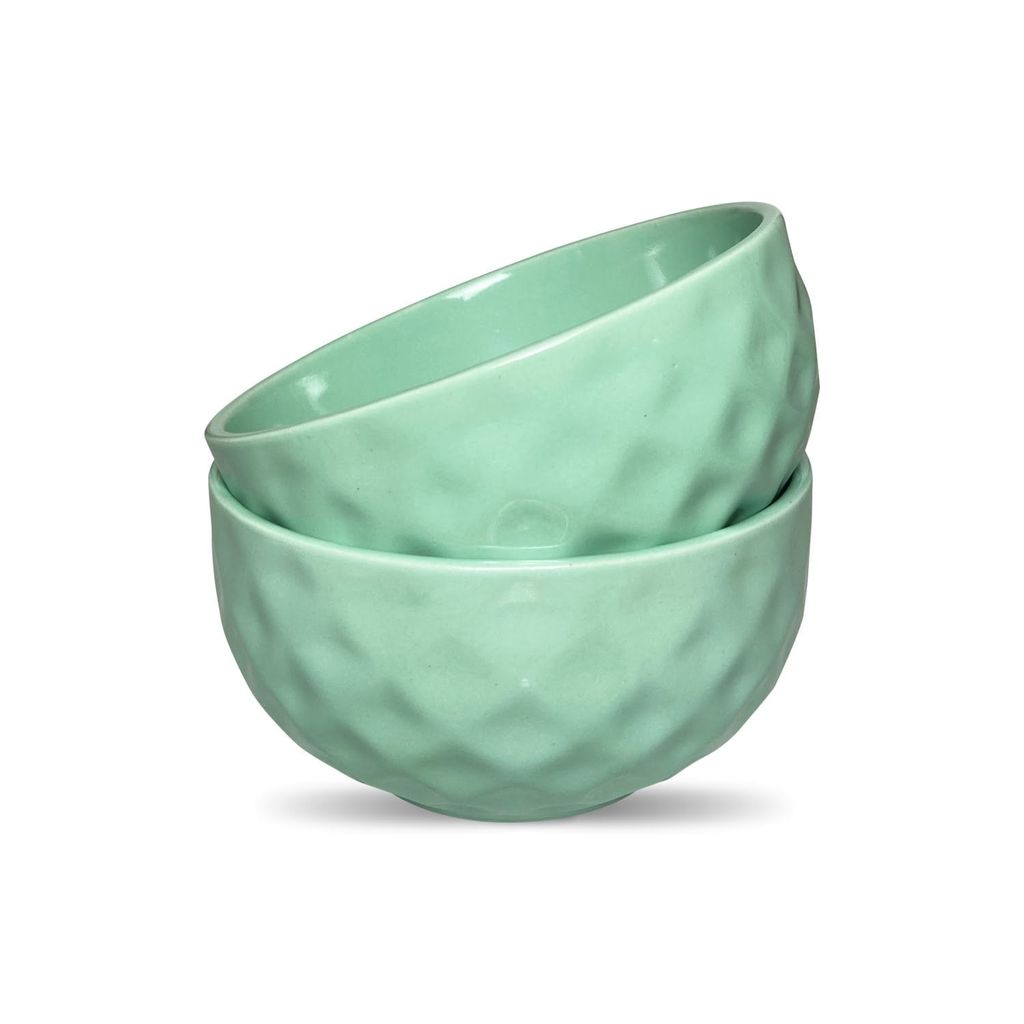 Ceramic Dining Green Diamond Shaped Ceramic Soup/Cereal Bowls- Set of 2