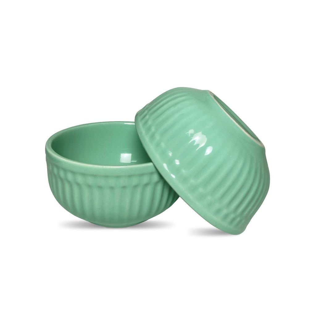 Ceramic Dining Green Linear Shaped Ceramic Soup/Cereal Bowls- Set of 2