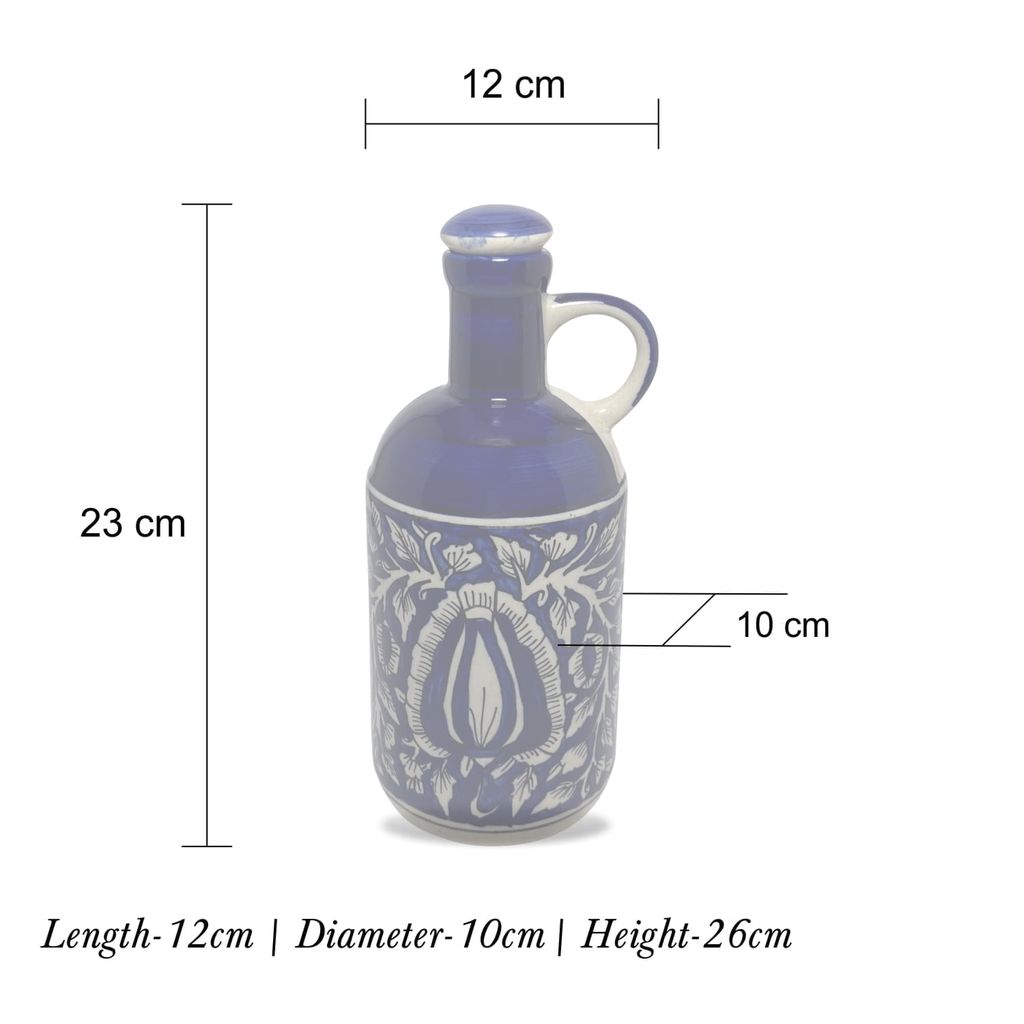 Ceramic Dining Blue Mughal Floral Pattern Hand-painted Ceramic 1000ml Oil Bottle