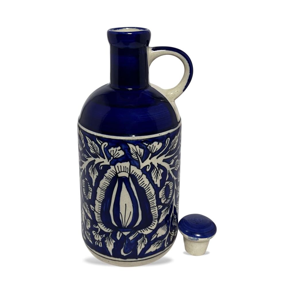 Ceramic Dining Blue Mughal Floral Pattern Hand-painted Ceramic 1000ml Oil Bottle